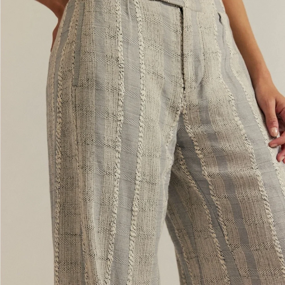 Free People Light Gray Striped Wide-Leg Pants
